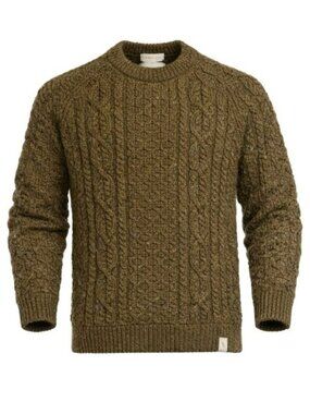 Peregrine Mens Cable Knit Wool Sweater Size L Olive Color Warm Winterwear